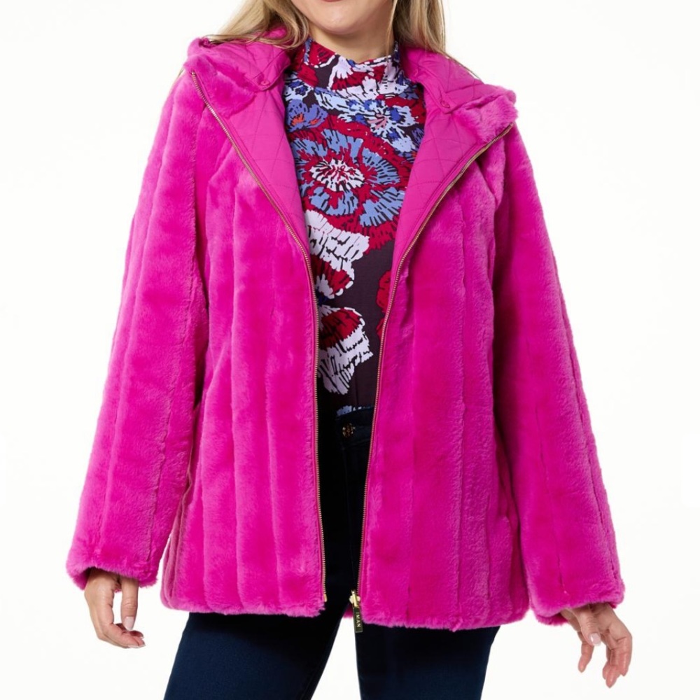 NWOT Iman Global Chic Reversible Jacket Size S Fuchsia Berry